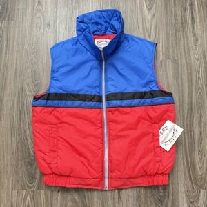 Vtg Current Seen Puffer Vest Jacket Red Blue Large Nylon Polyester